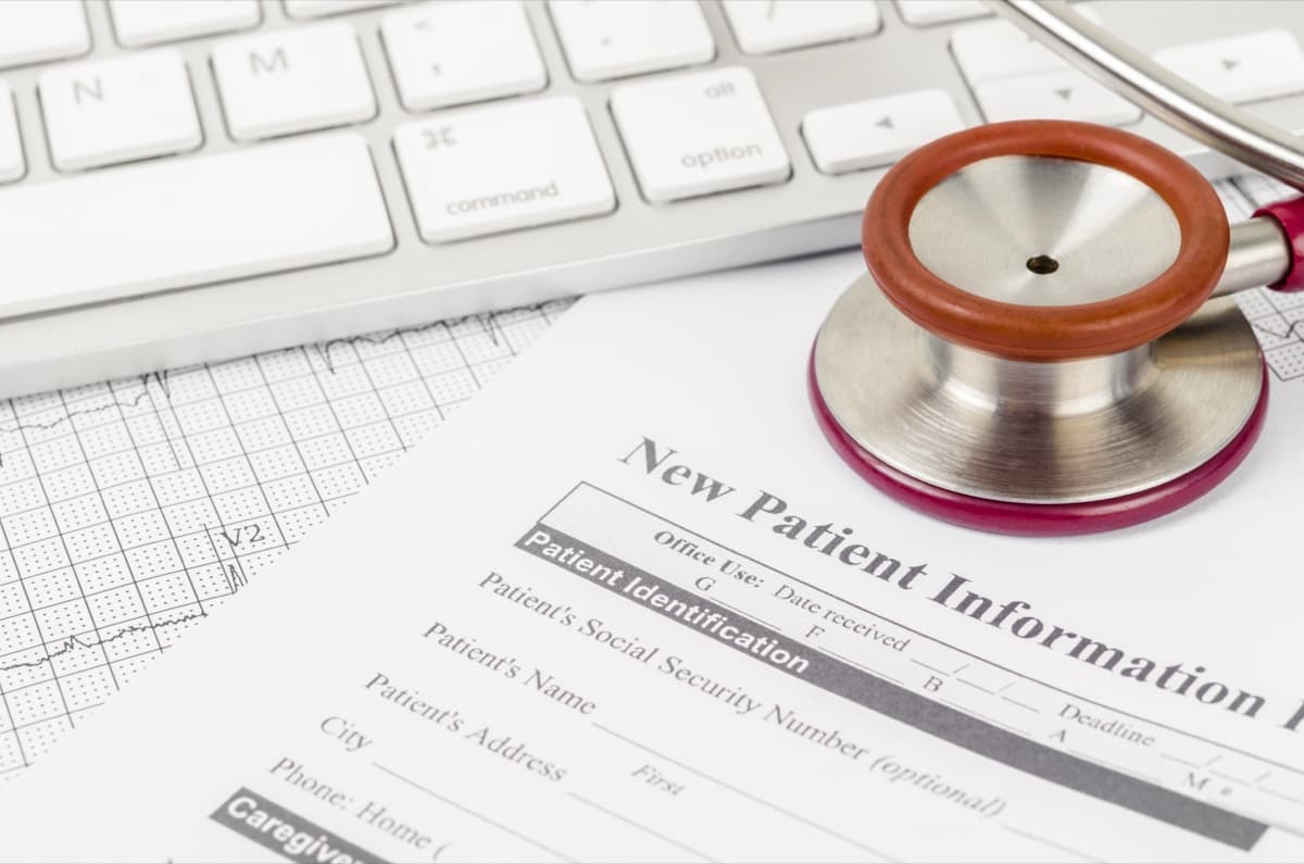 New patient medical record form with stethoscope representing HIPAA designated record set documentation