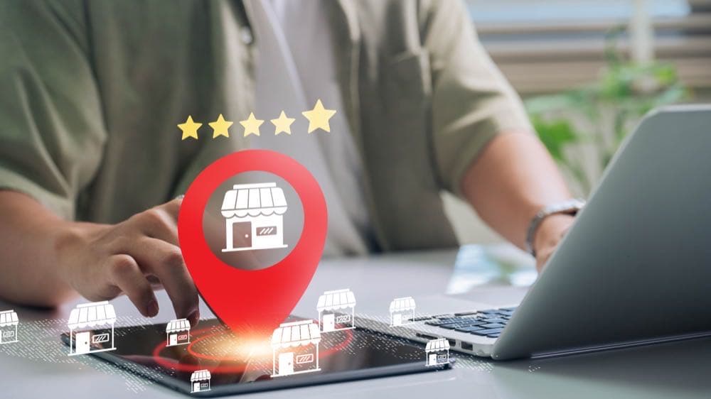 Local business optimization through reviews and SEO strategy concept