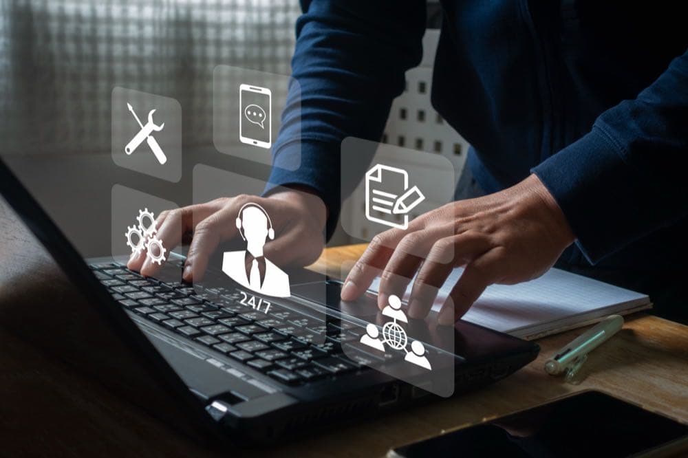 Technical support representative assisting a customer, representing an AI-powered IT helpdesk